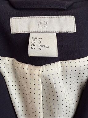 H&M Navy Blazer with Cream Polka-Dot Lining. Size US10.